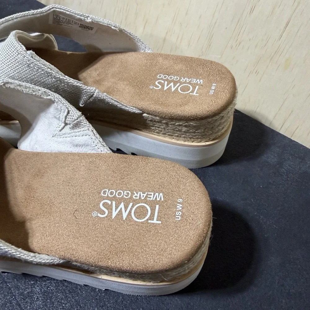 TOMS Platform Slide Sandals Women's US 9 Ivory Canvas Espadrille Comfort Casual